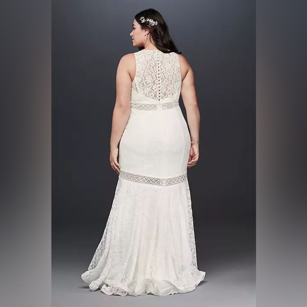GALINA V-Neck Lace Illusion Wedding Dress, White, NWT, Size 20W